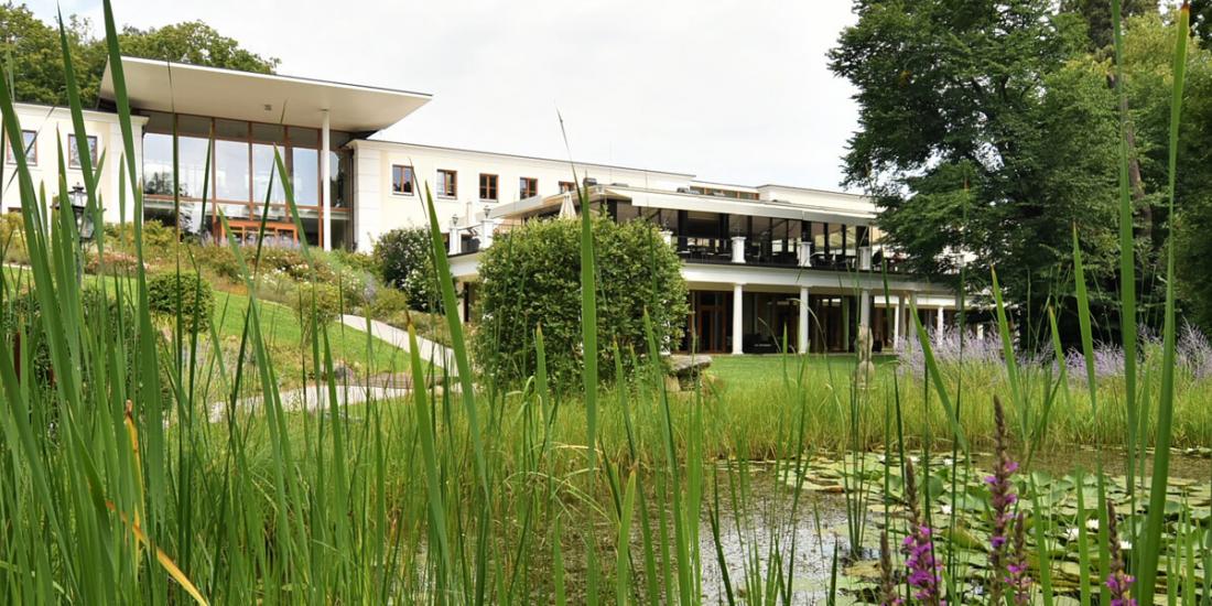 Schlosspark Mauerbach mit Biotop im Vordergrund